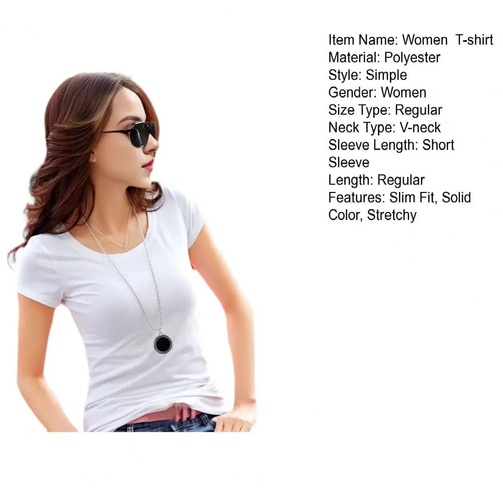 Women T shirt Stylish Women's V neck Summer T shirt Slim Fit Solid Color Pullover Tops for Streetwear Regular Fit