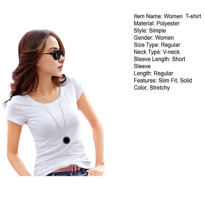 Women T shirt Stylish Women's V neck Summer T shirt Slim Fit Solid Color Pullover Tops for Streetwear Regular Fit