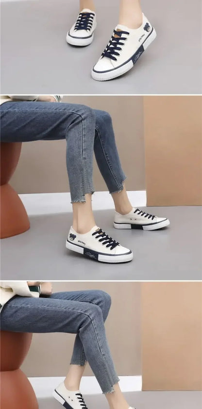 Low-top Canvas Shoes Women's Sneaker Lace up Flat Casual Shoes Fashion Breathable Running Shoes Soft Botton Vulcanize Shoe