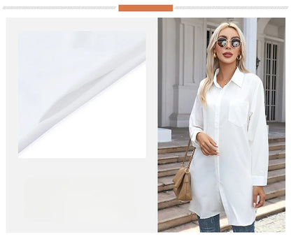 Long Shirt Women 2023 Vintage Pocket Shirts &Blouses Oversized Long Sleeve Blouse Fashion Women's Clothing Button Up Womens Tops