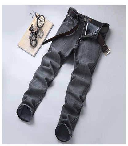 20234 Brand Men's Stretch Loose Straight Fit Jeans Men's Business Casual Denim Pants Brand New Style Trousers Mens Wear Grey