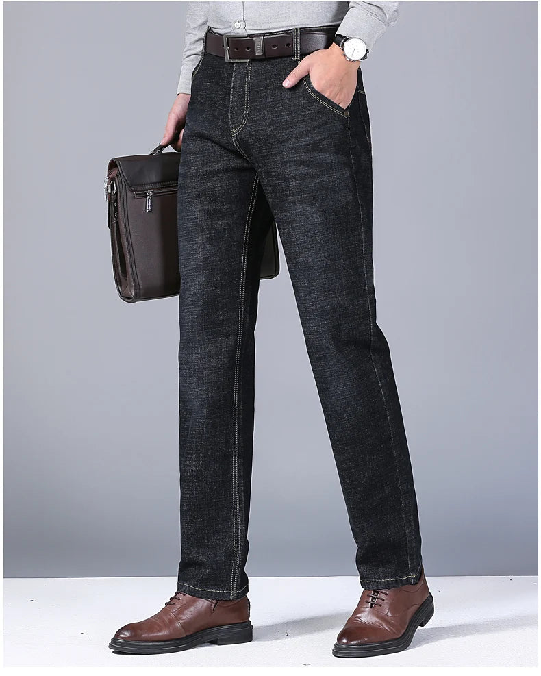 2024 NEW Men's Fashion Business Jeans Classic Style Casual Stretch Slim Jean Pants Male Brand Denim Trousers Black Blue