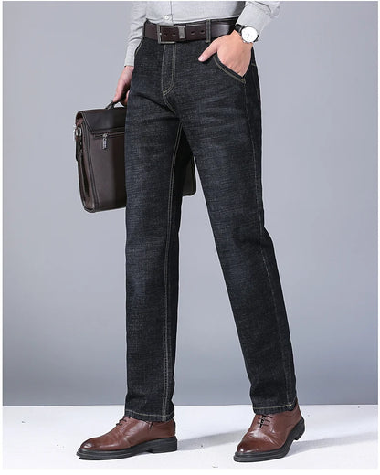 2024 NEW Men's Fashion Business Jeans Classic Style Casual Stretch Slim Jean Pants Male Brand Denim Trousers Black Blue