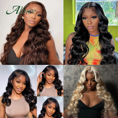 Brazilian HD Transparent T Part Lace Front Human Hair Wig Body Wave Hair Lace Wigs for Women Natural Black Color Hair Wig Allure
