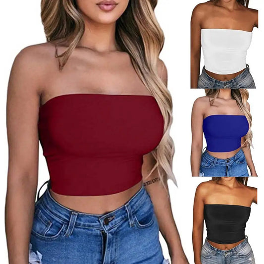 Women Solid Color Tube Tops New Yoga Sports Women's Wrapped Vest Mini Bustier Slim Elastic Tube Tops Strapless Cropped Tank Top