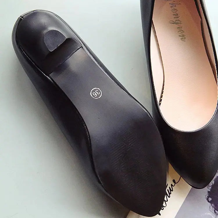 Work Professional Women's Shoes Shallow Mouth Work Stewardess Leather Hotel Employees High Heels Shoes Women