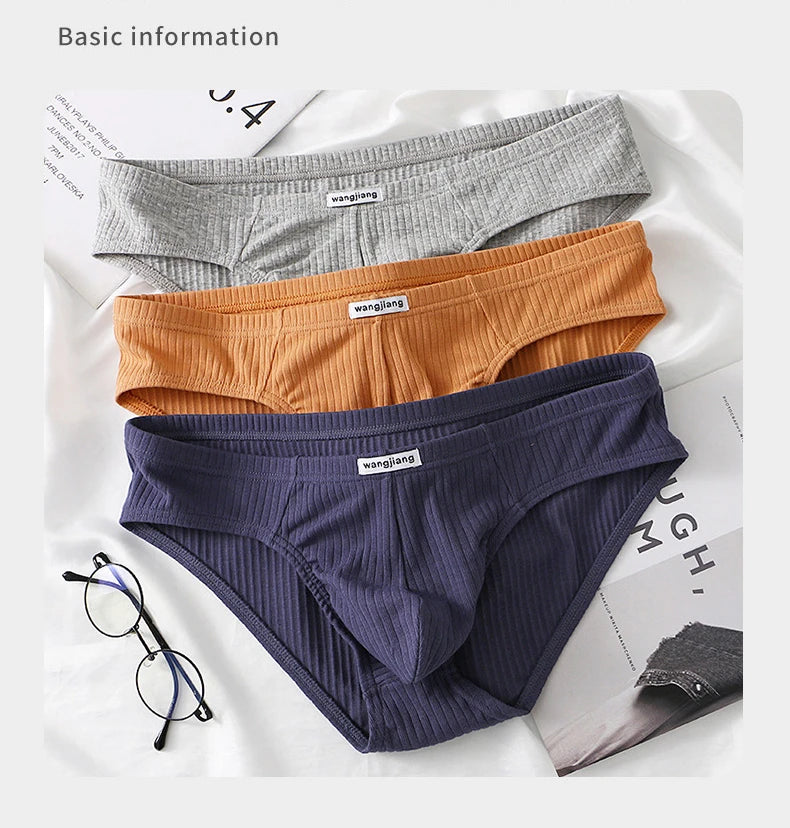 Cotton Briefs Men Sexy Bulge Pouch Underwear Sweat Absorption Underpants Breathable Panties Striped Knickers Male Soft Lingerie