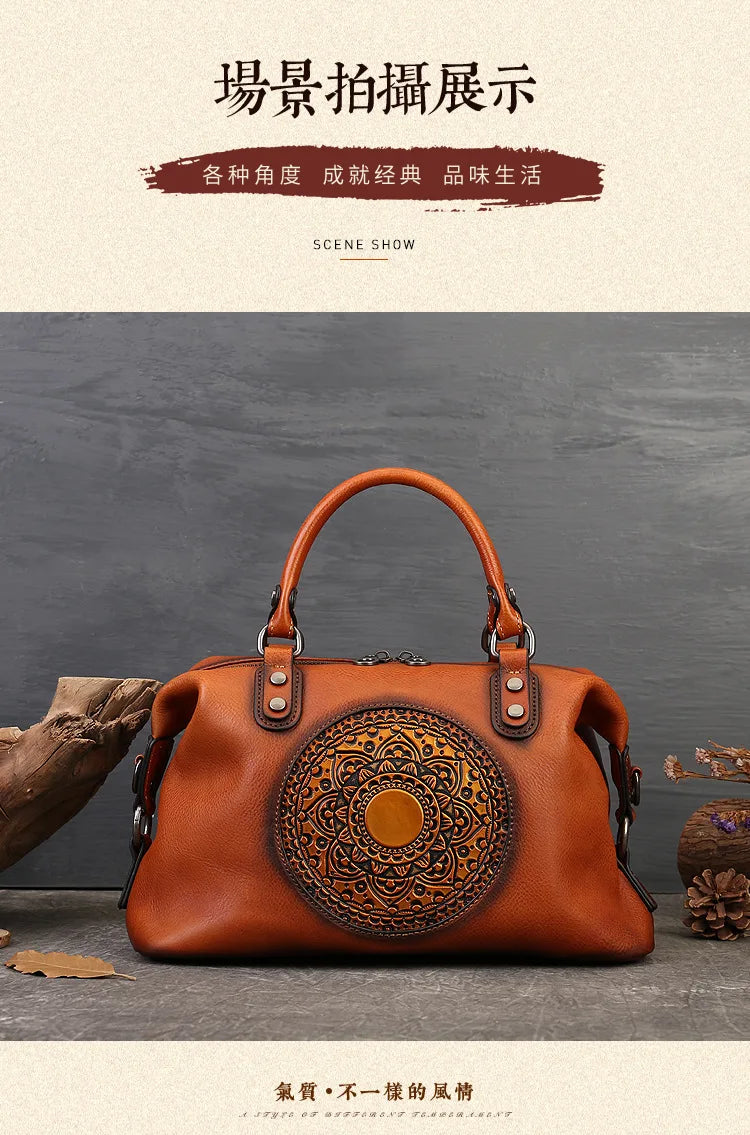 MOTAORA Retro Handmade Women Handbag For Ladies Genuine Leather Should Bags Bohemian Style Soft Cow Boston 2024 Luxury Handbags