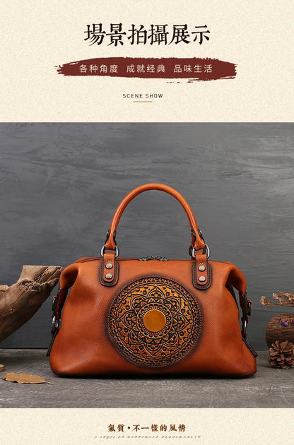 MOTAORA Retro Handmade Women Handbag For Ladies Genuine Leather Should Bags Bohemian Style Soft Cow Boston 2024 Luxury Handbags