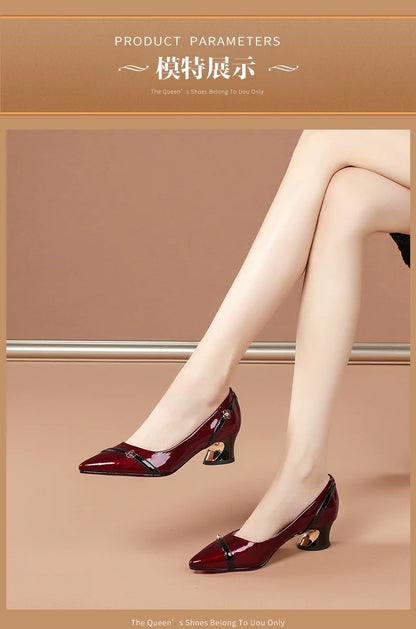 Mid Heel Thick Heel Versatile New Soft Sole Professional Shallow Mouth Comfortable Pointed Women'S Shoes