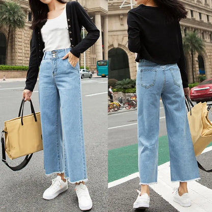 Women High Waist Straight Loose Wide Leg Casual Denim Jeans
