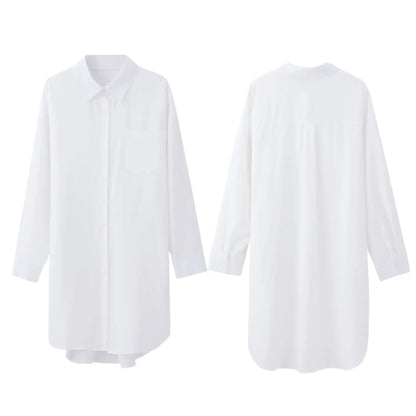 Long Shirt Women 2023 Vintage Pocket Shirts &Blouses Oversized Long Sleeve Blouse Fashion Women's Clothing Button Up Womens Tops