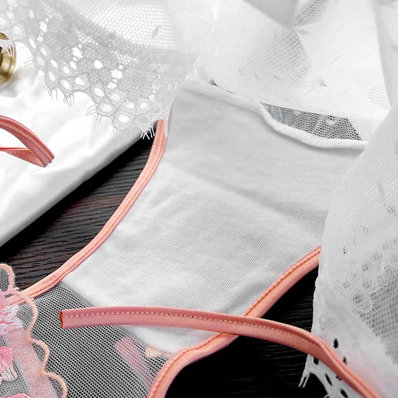 Sexy lace up Underwear with straps women's Lace Flowers Embroidery Panties Thin Low Waist Mesh Transparent Temptation Briefs