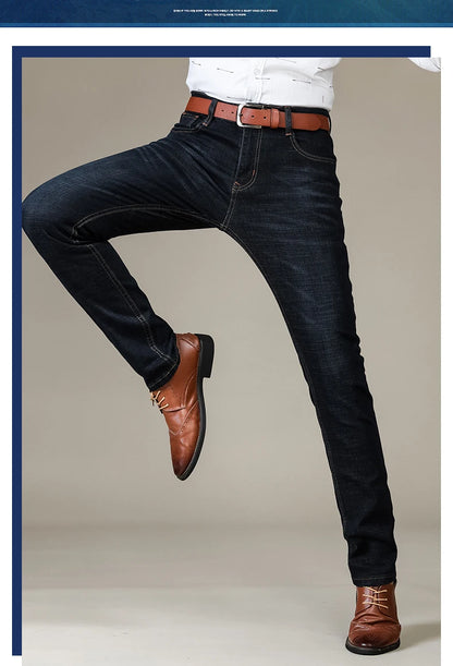 Business Men's Jeans Casual Straight Stretch Fashion Classic Blue Black Work Denim Trousers Male Brand Clothing