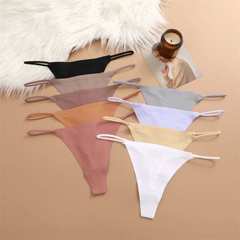 5PCS Women Seamless Underpants Ice Silk Thongs Sexy Low Waist Bikini T-back Female Solid Color Traceless G-String Panties XS-XL