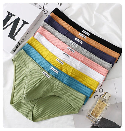 Cotton Briefs Men Sexy Bulge Pouch Underwear Sweat Absorption Underpants Breathable Panties Striped Knickers Male Soft Lingerie