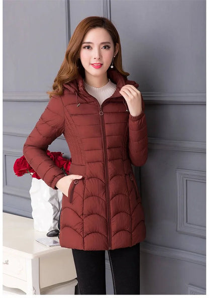 Winter Coat Women 2024 Fashion Middle Age Mother Slim Down Cotton Hooded Jacket Plus Size Casual Solid Warm Thick Outwear Parka