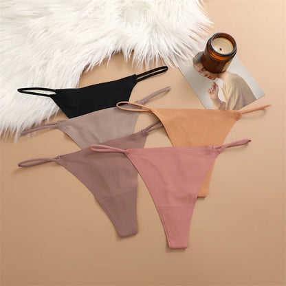 5PCS Women Seamless Underpants Ice Silk Thongs Sexy Low Waist Bikini T-back Female Solid Color Traceless G-String Panties XS-XL
