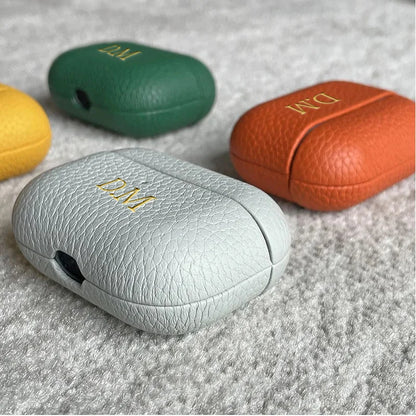 Luxury Lychee Skin Pattern Earphone Case For Airpods 1 2 Pro 3 Personalized Gold Initials Letters Customize Cover