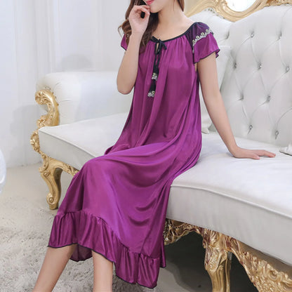 Night Dress Women Short Sleeve V Neck Homewear Long Dress Nightgowns Sleepwear Nachtkleding Vrouwen Night Gown For Women