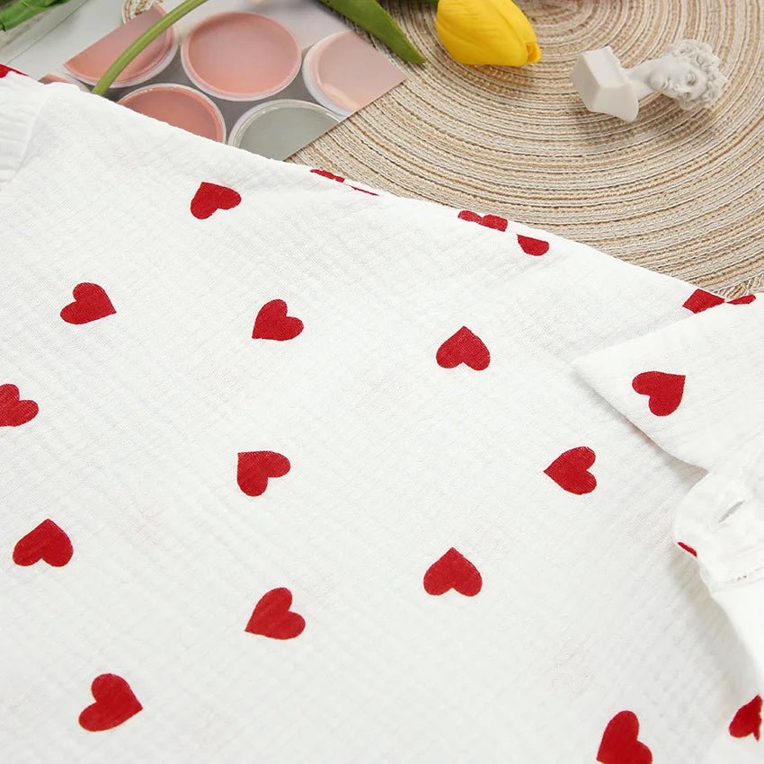 Spring New Fashion Style Love Printed Ruffle Edge Underwear Long sleeved Shorts Three piece Set for Women's Home Fury