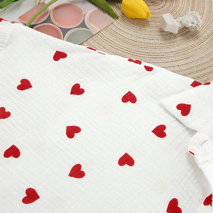 Spring New Fashion Style Love Printed Ruffle Edge Underwear Long sleeved Shorts Three piece Set for Women's Home Fury