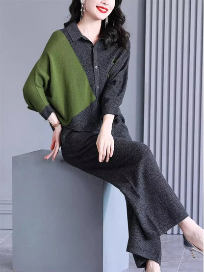 Self Made Knitted Two-piece Set for Women's 2024 Spring Clothing Set Socialite Temperament Wide Leg Pants Sweater Set Commuting