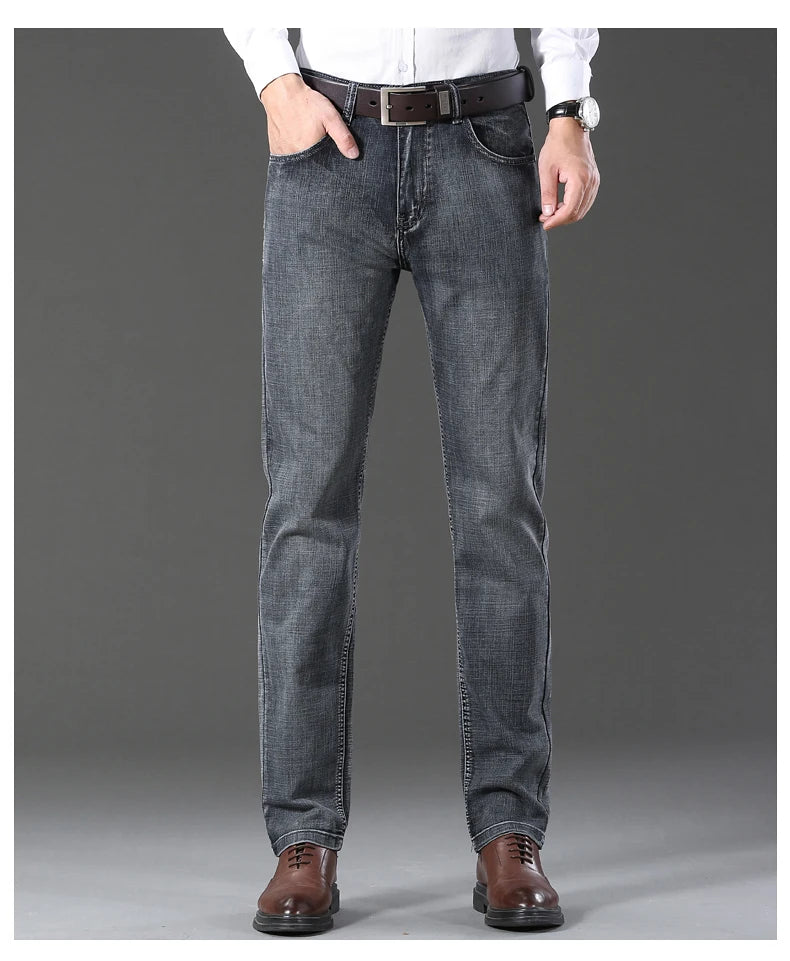 20234 Brand Men's Stretch Loose Straight Fit Jeans Men's Business Casual Denim Pants Brand New Style Trousers Mens Wear Grey