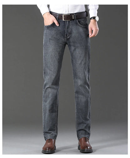 20234 Brand Men's Stretch Loose Straight Fit Jeans Men's Business Casual Denim Pants Brand New Style Trousers Mens Wear Grey