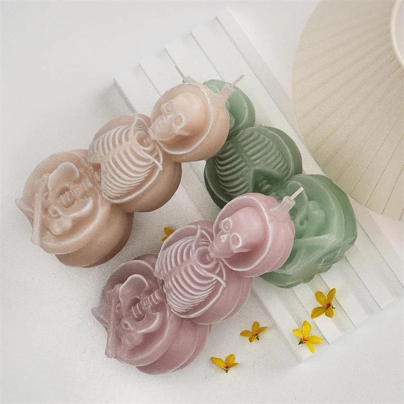 3D Halloween Skeleton Shape Candle Mold Creative Silicone Skull Man Soap Mold Triple Pumpkin Skull Mold DIY Craft Resin Tools