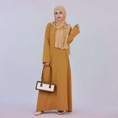 2025 Fashion Simple Muslim Dress Solid Abaya Arab Turkey Dubai Kaftan Modest Long Sleeve Maxi Dress Islamic Clothing LR593