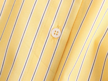 TRAF 2024 Spring New Product Women's Casual Loose Lapel Long sleeved Yellow Striped Poplin Single breasted Shirt
