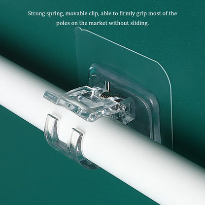 1/2pcs Nail-Free Adjustable Curtain Rod Holder Clamp Hook Rod Bracket Holders Adhesive Wall Curtain Fixed Clip Hanging Rack Hook