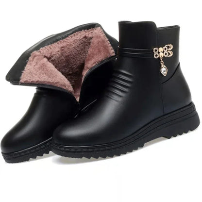 Leather Women Boots 2024 Winter Thick Wool Lined Genuine Leather Women Snow Boots Large Size Women Winter Shoes