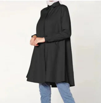 2024 Muslim Fashion Abayas for Women Oversized Solid Loose Casual Cardigan Lapel Button Tops Ladies Modest Blouses Elegant Shirt