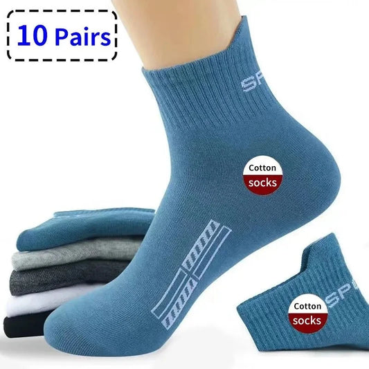 10 Pairs High Quality Men's Socks Casual Breathable Cotton Man Run Sports Socks Spring Autumn Male Sox Gifts Plus Size EUR38-45
