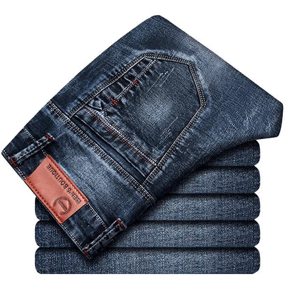 Men's Denim Jeans Classic Stretch Slim Straight-leg Trousers Casual All-match Pants Male Blue Black