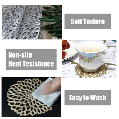 10CM/38CM Vinyl Hollow Out Cup Coaster PVC Flower Round Irregular Placemat Pads for Kitchen Christmas Wedding Party Home Decor