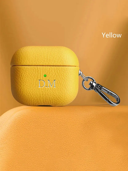 Personalized Gold Initials Letters Customize Earphone DIY Cover For Airpods 1 2 3 Pro 2 Luxury Lychee Skin Pattern With Keychain