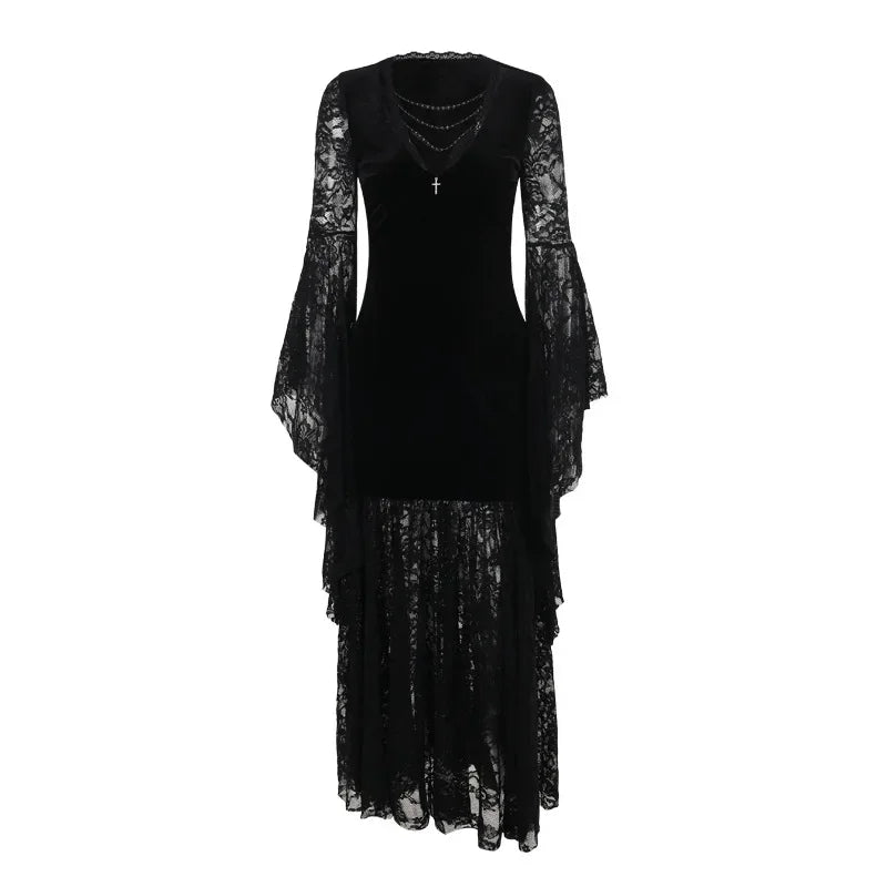 Halloween Gothic Women Dress Long Sleeve High Waist Dresses 2024 New Goth Aesthetic 9Os Sexy Slim Party Club Dress