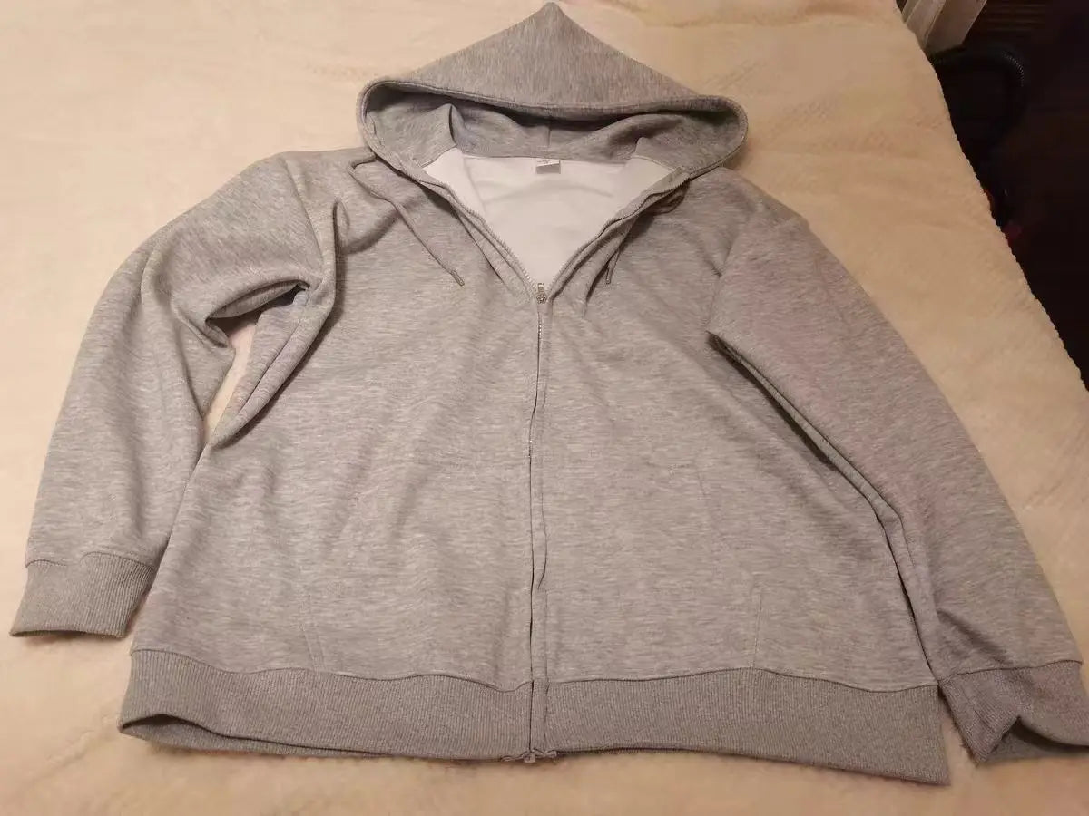Winter New Women's Zipper Hoodie High Street Unisex style Double Pockets Oversize Loose Sweatshirts Outerwear Top