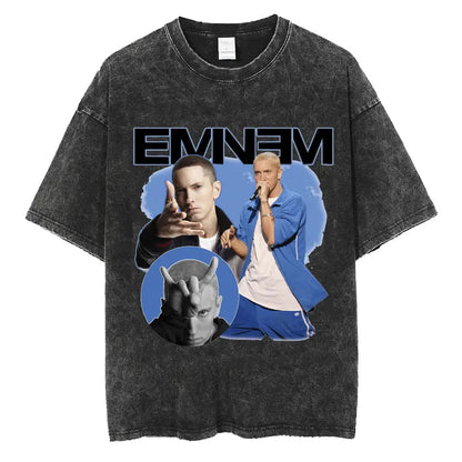 Rapper Eminem Slim Shady Print T Shirt Male 90s Hip Hop Punk Rock Vintage Wash T Shirts Men's Harajuku Clothes Unisex Streetwear