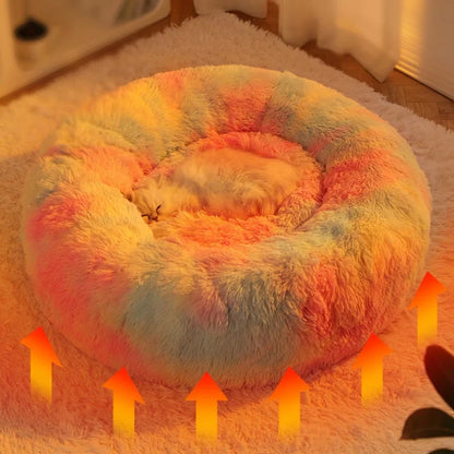 Rainbow Plush Cat Beds Thicken Fluffy Dog Mats Super Soft Cat House Large Size Winter Kitten Nest Warm Dog Sleep Pet Bed
