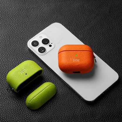 Personalized Initials Letters Customize Earphone DIY Soft Cover For Airpods 1 2 3 Pro 2 Luxury Lychee Skin Pattern With Keychain