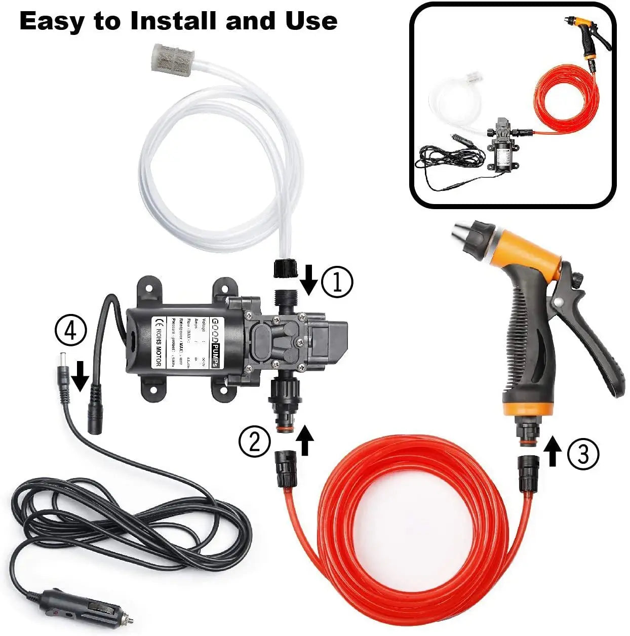 100W Portable 12v Car High Pressure Cleaning Pump Kit 160PSI Electric Cleaning Pump Car Garden Pet Cleaning