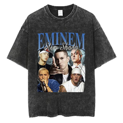 Rapper Eminem Slim Shady Print T Shirt Male 90s Hip Hop Punk Rock Vintage Wash T Shirts Men's Harajuku Clothes Unisex Streetwear