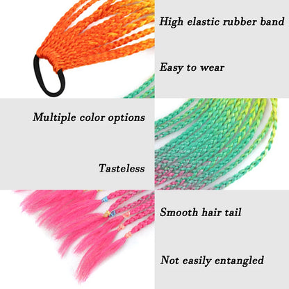 Colorful Braids, Synthetic Wig Extensions, Rubber Bands, Rainbow Braids, Ponytail Hair Accessories, WOMEN'S Party Cosplay Fes