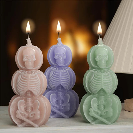 3D Halloween Skeleton Shape Candle Mold Creative Silicone Skull Man Soap Mold Triple Pumpkin Skull Mold DIY Craft Resin Tools