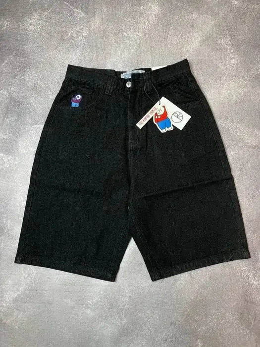 Straight Cotton Loose Embroidered Denim Shorts Men's American Retro Five Pants Summer Loose High Street Skater Pants Y2k Cargo
