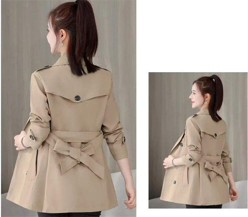 Women's Jacket 2024 New Spring Long Sleeves Stand Collar Casual Windbreaker Female Double-breasted With Belt Outerwear